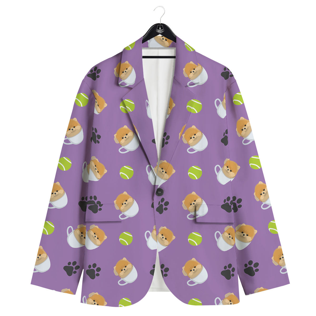 Tea Cup Pomeranian Print Pattern Men's Sport Coat-grizzshop