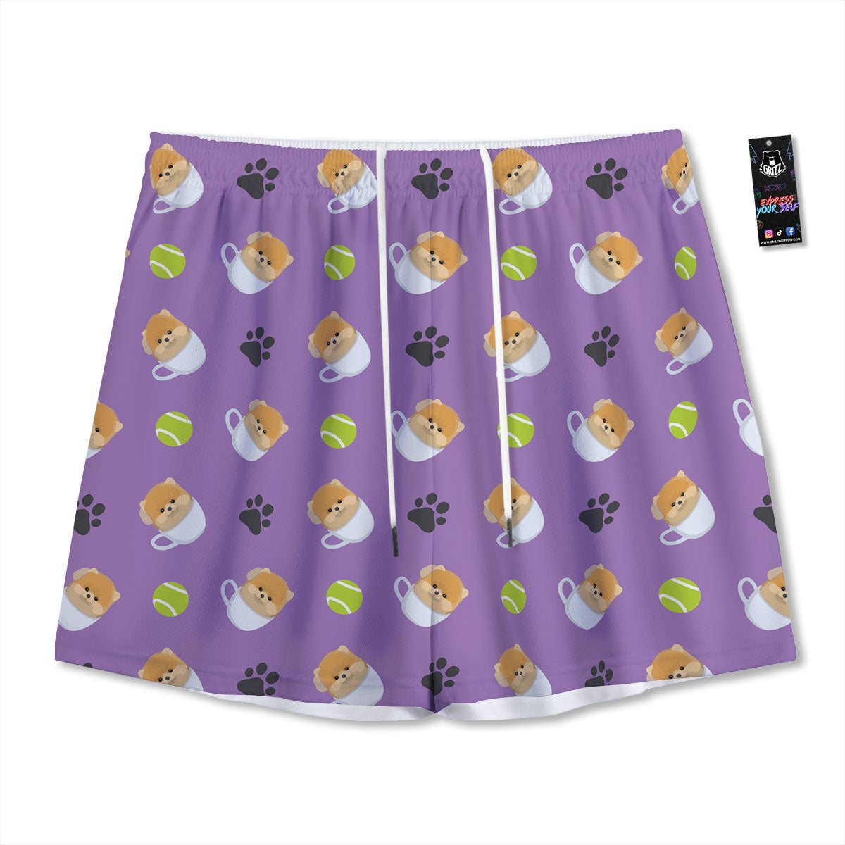 Tea Cup Pomeranian Print Pattern Mesh Shorts