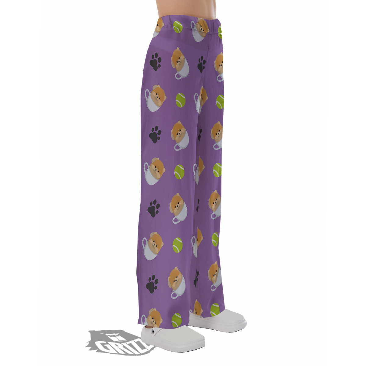 Tea Cup Pomeranian Print Pattern Pajama Pants-grizzshop