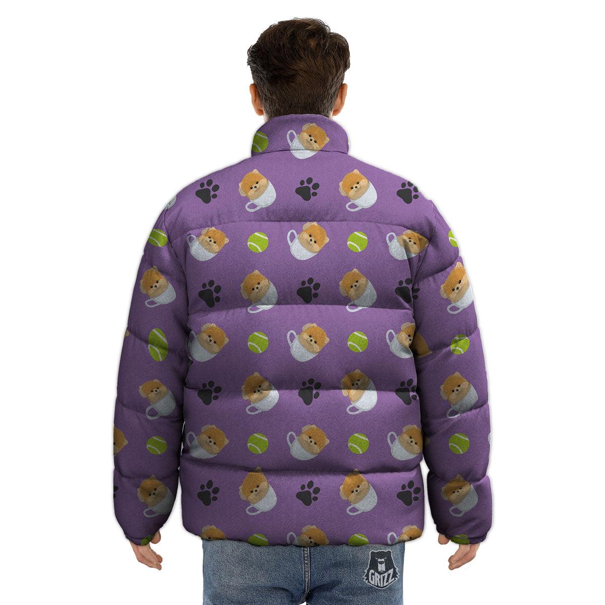 Tea Cup Pomeranian Print Pattern Puffer Jacket-grizzshop
