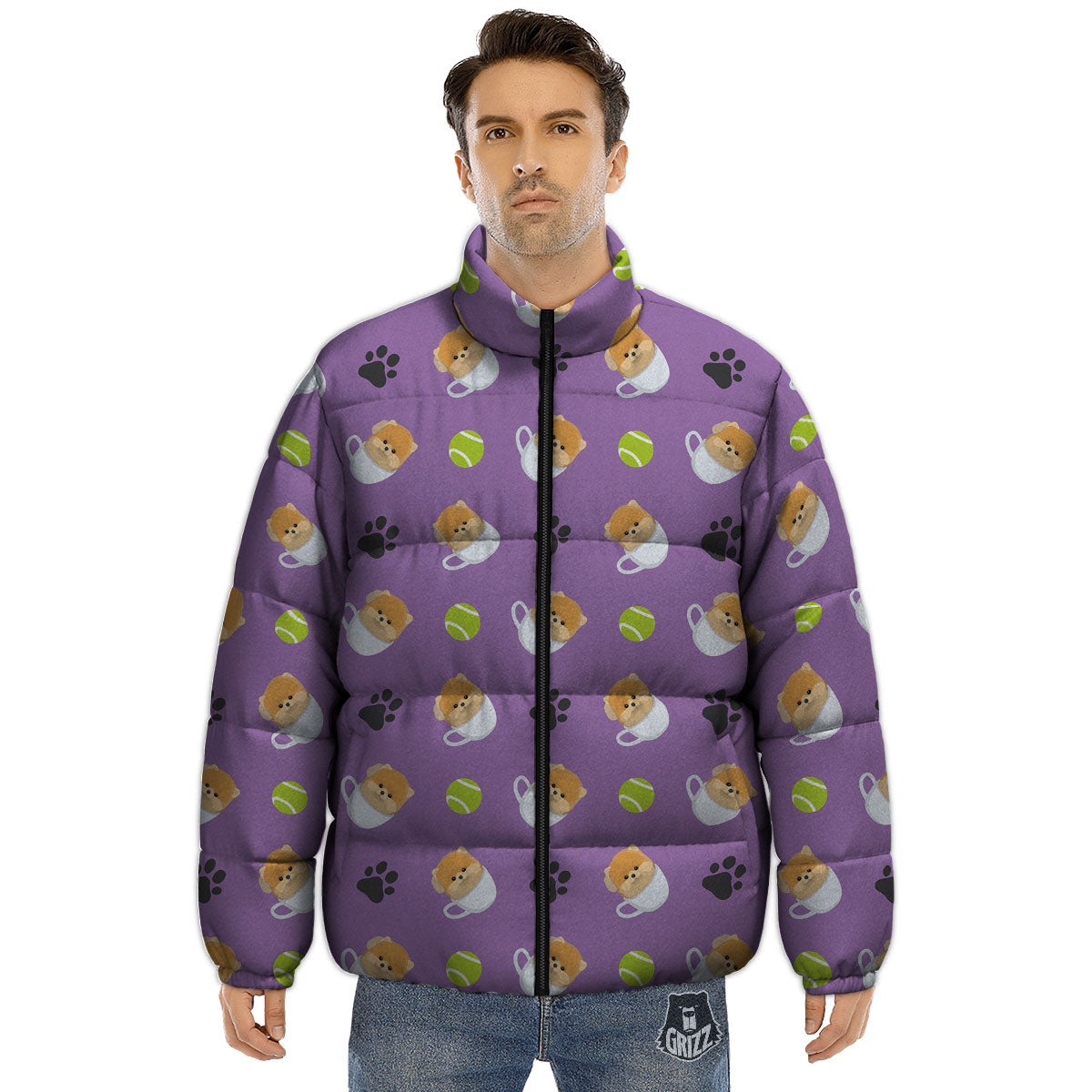 Tea Cup Pomeranian Print Pattern Puffer Jacket-grizzshop