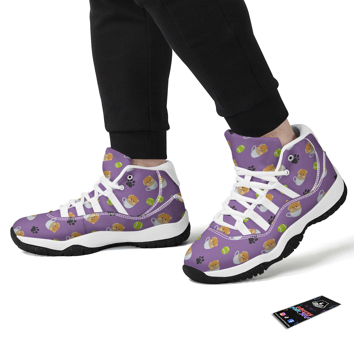 Tea Cup Pomeranian Print Pattern White Bball Shoes-grizzshop