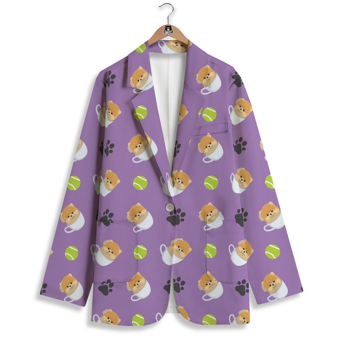Tea Cup Pomeranian Print Pattern Women's Blazer-grizzshop