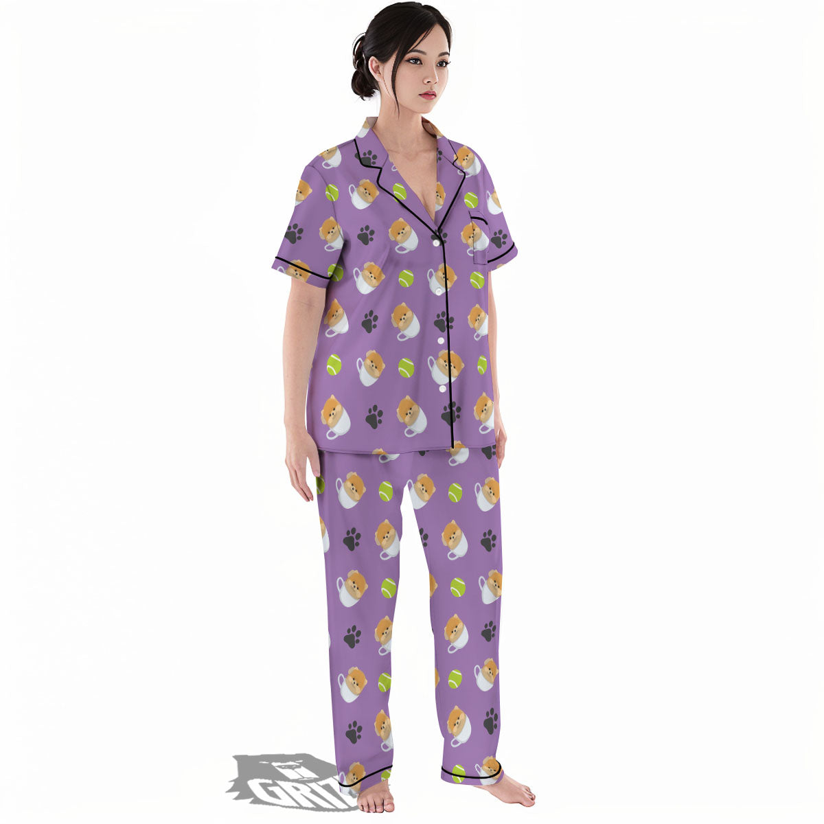Tea Cup Pomeranian Print Pattern Women's Pajamas Set-grizzshop