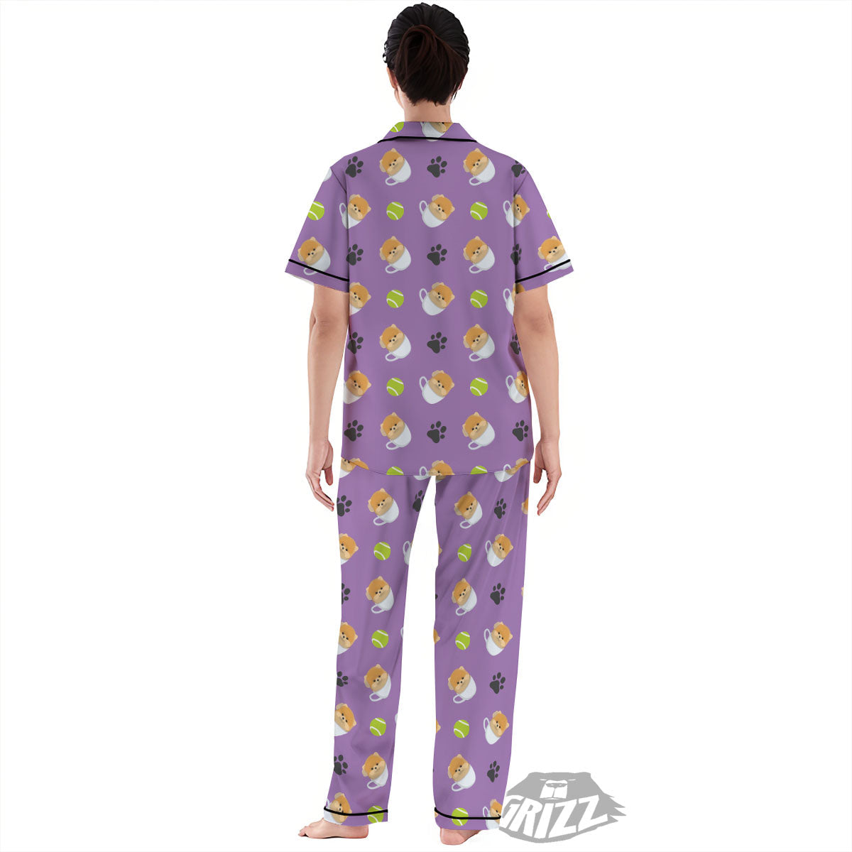Tea Cup Pomeranian Print Pattern Women's Pajamas Set-grizzshop
