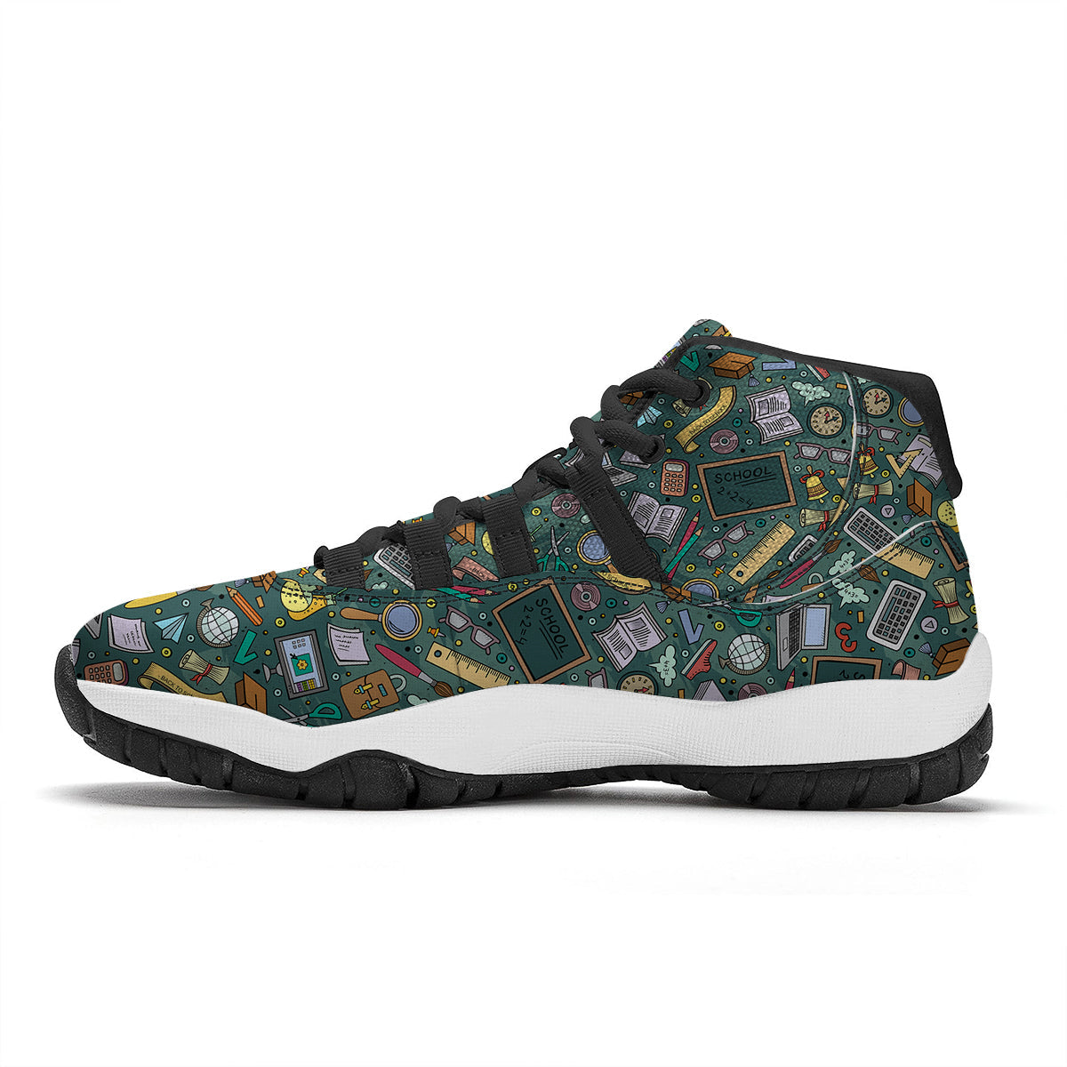 Teacher Pattern Print Black Bball Shoes-grizzshop