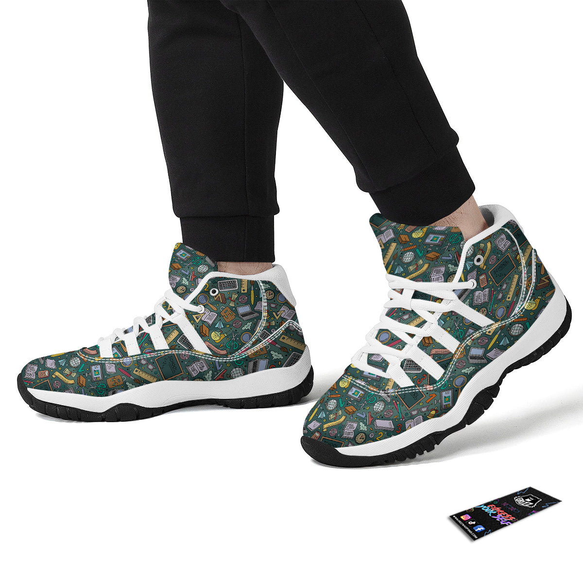 Teacher Pattern Print White Bball Shoes-grizzshop