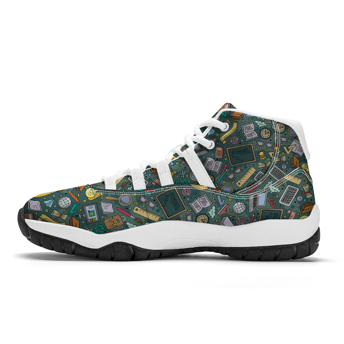 Teacher Pattern Print White Bball Shoes-grizzshop