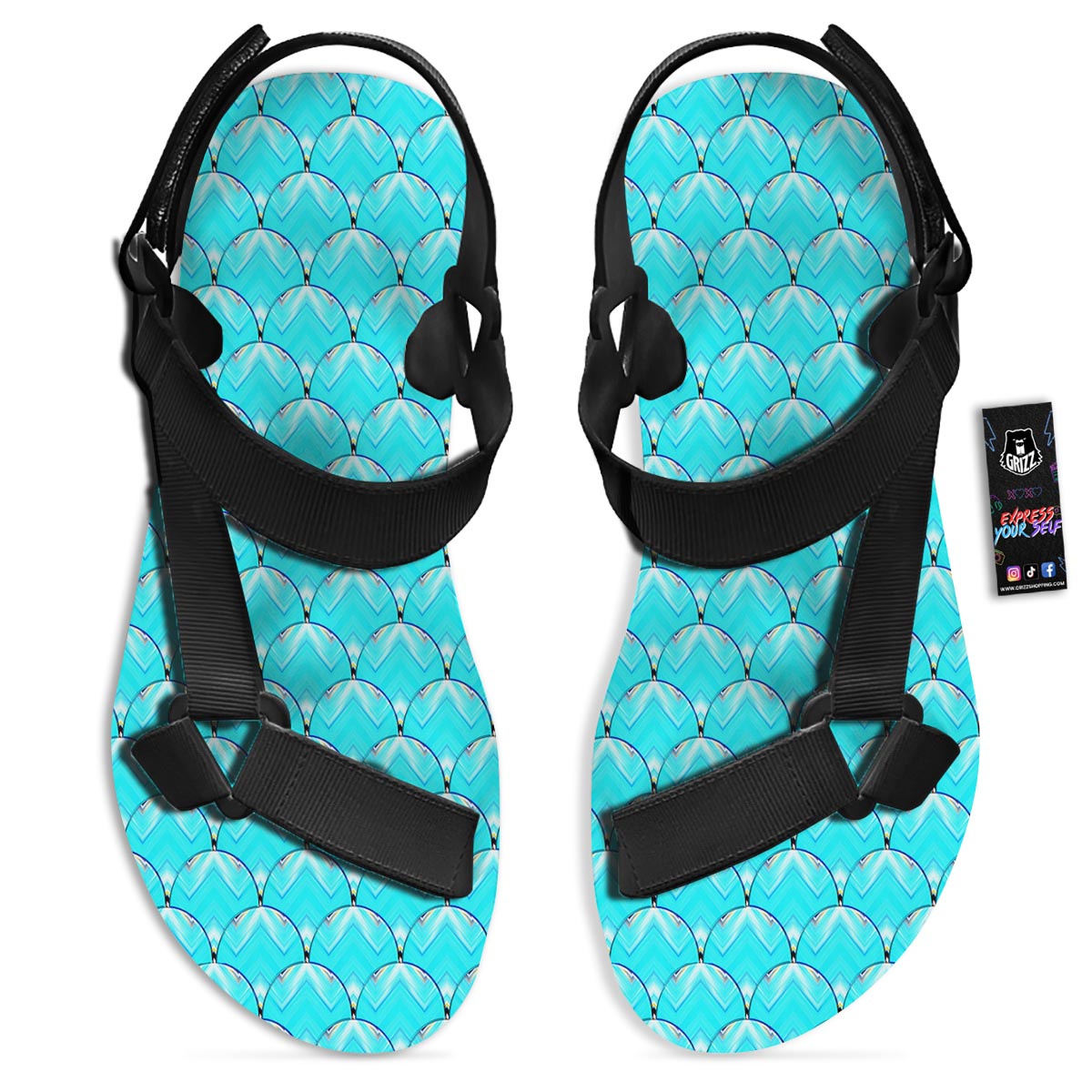 Teal Marble Print Pattern Black Open Toe Sandals-grizzshop