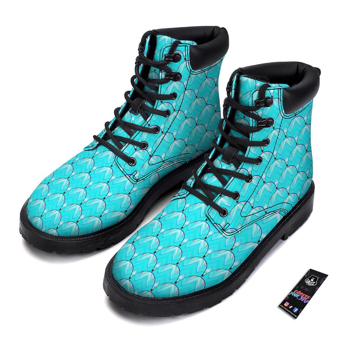 Teal Marble Print Pattern Boots-grizzshop