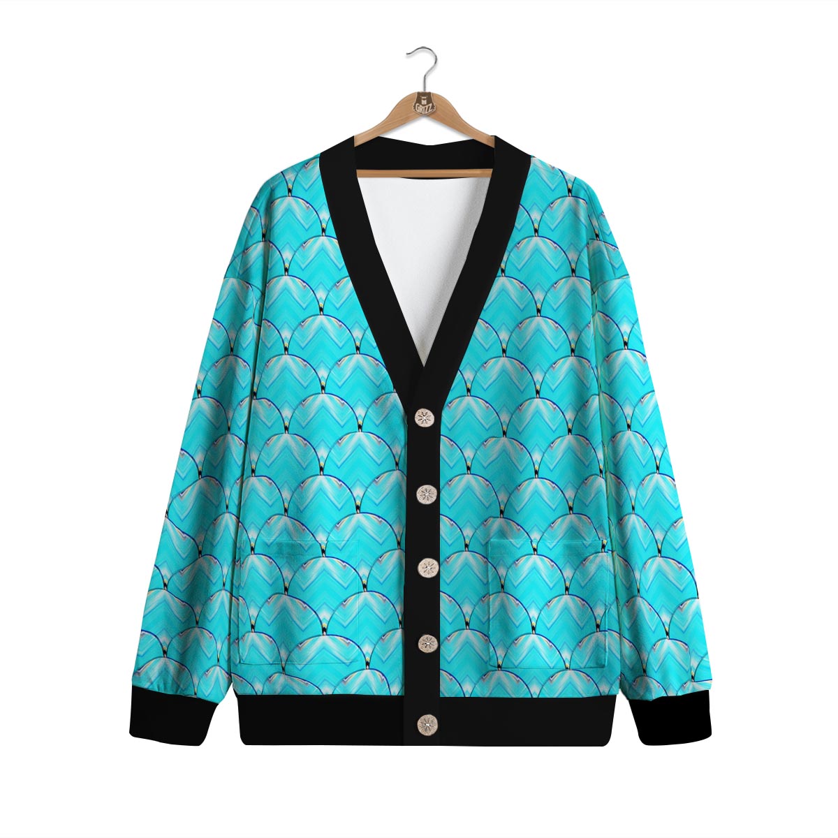 Teal Marble Print Pattern Cardigan-grizzshop