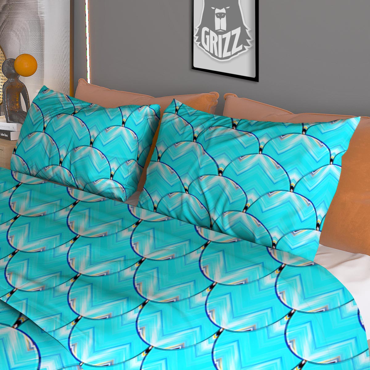 Teal Marble Print Pattern Duvet Cover Bedding Set