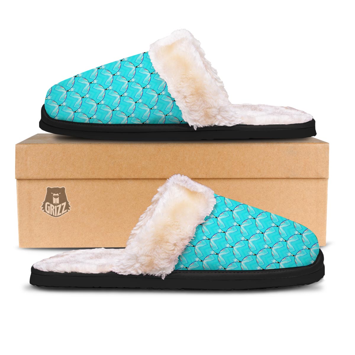 Teal Marble Print Pattern Slippers-grizzshop
