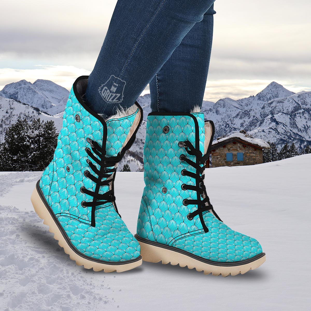 Teal Marble Print Pattern Snow Boots-grizzshop