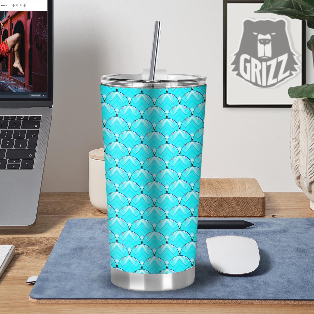 Teal Marble Print Pattern Tumbler-grizzshop