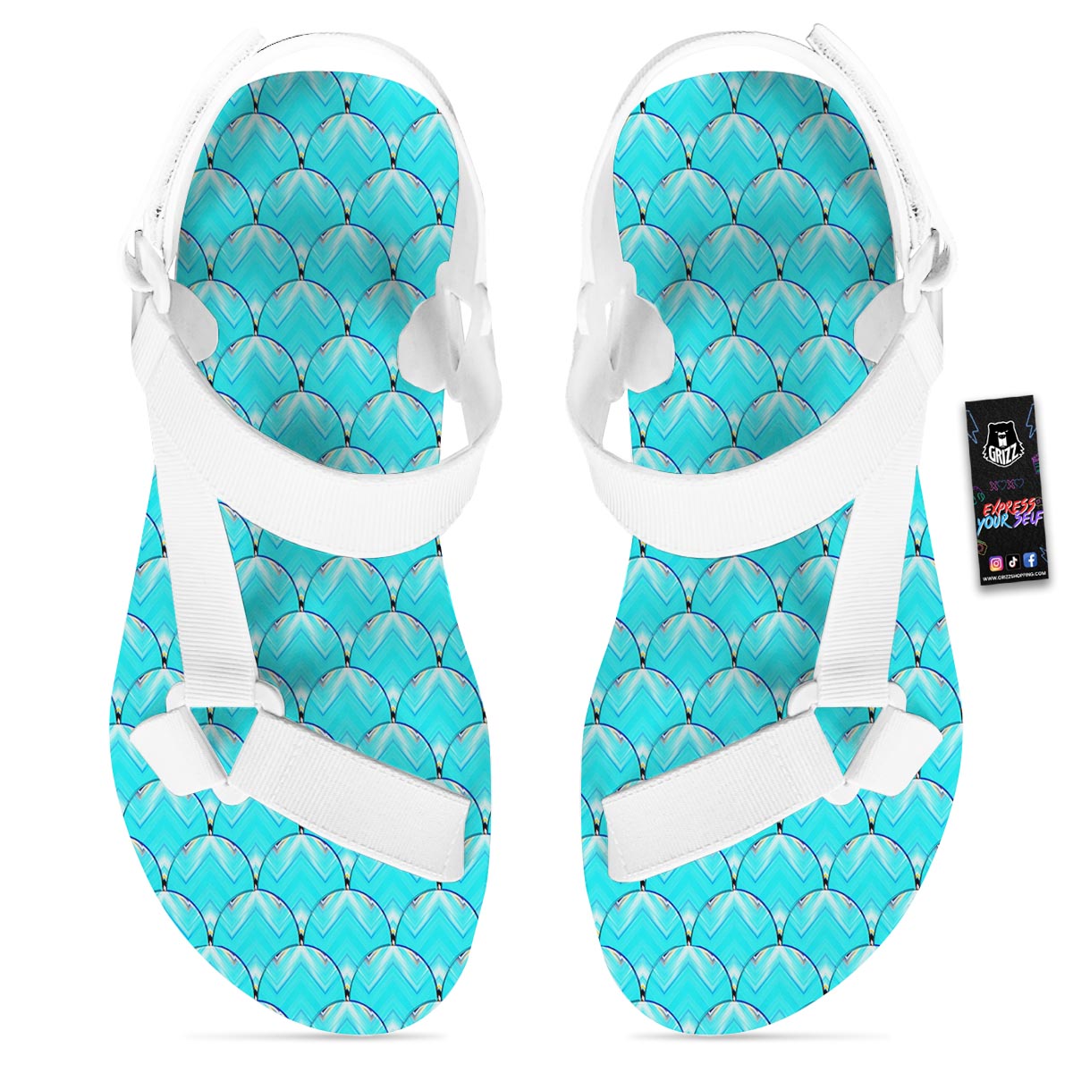 Teal Marble Print Pattern White Open Toe Sandals-grizzshop
