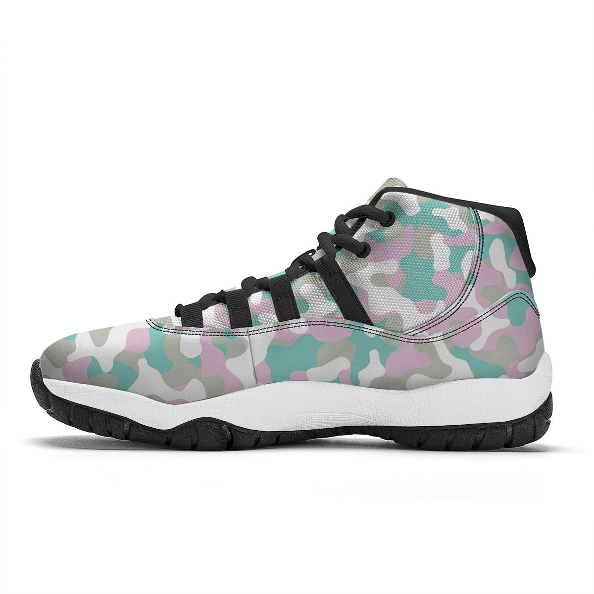 Teal Pastel And Purple Camouflage Print Black Bball Shoes-grizzshop