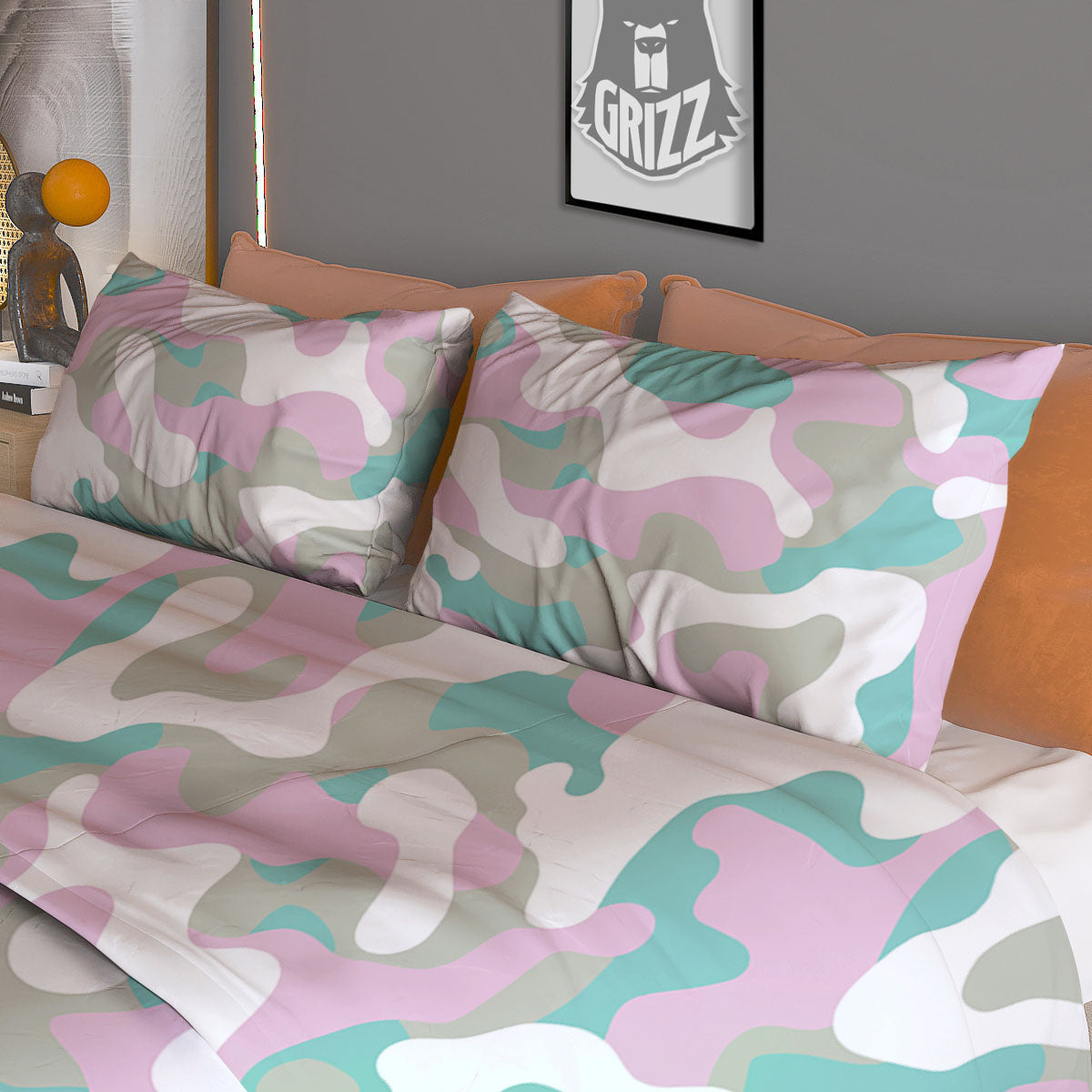 Teal Pastel And Purple Camouflage Print Duvet Cover Bedding Set