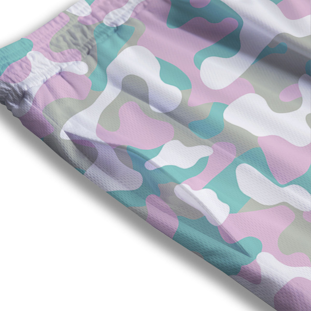 Teal Pastel And Purple Camouflage Print Mesh Shorts