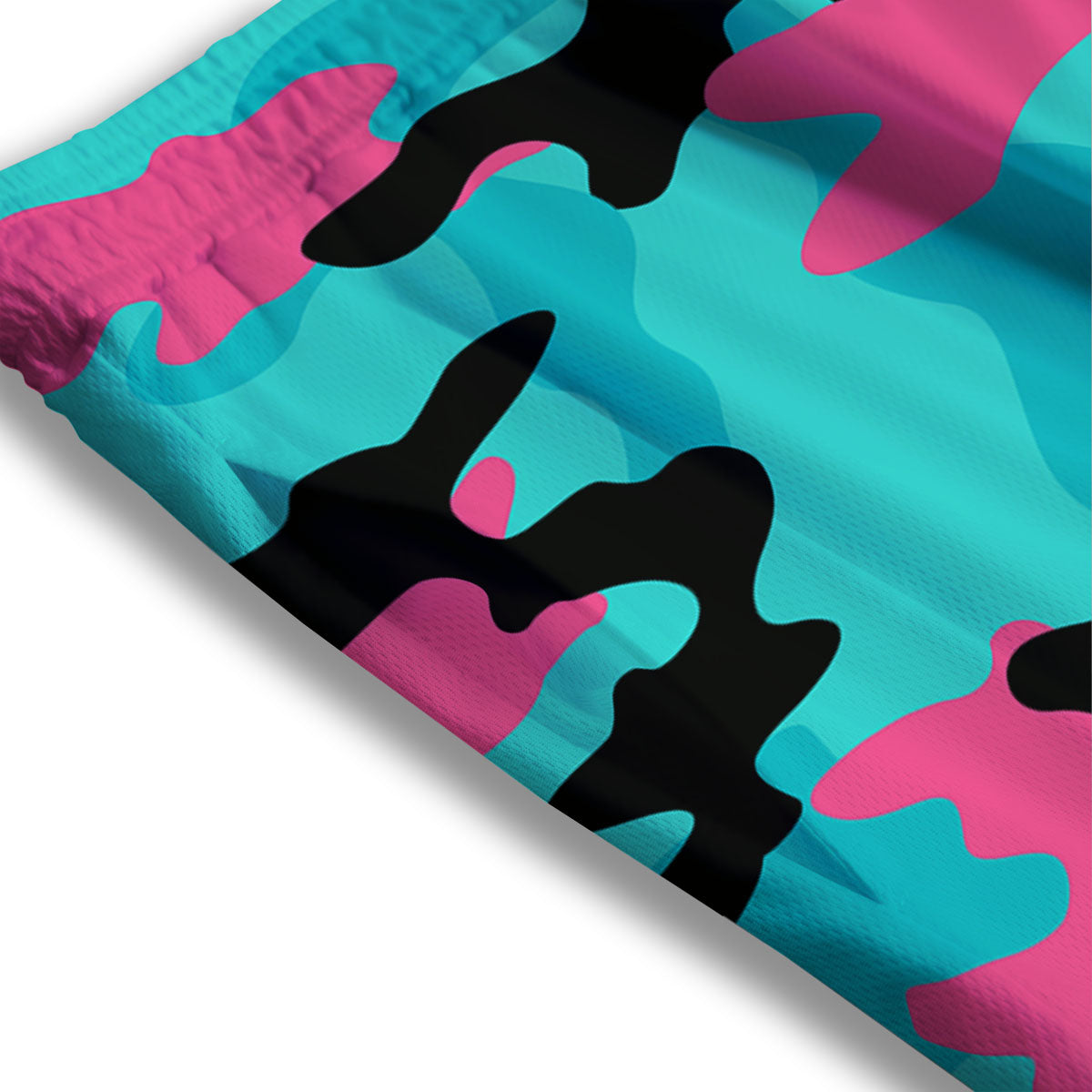 Teal Pink And Black Camouflage Print Mesh Shorts
