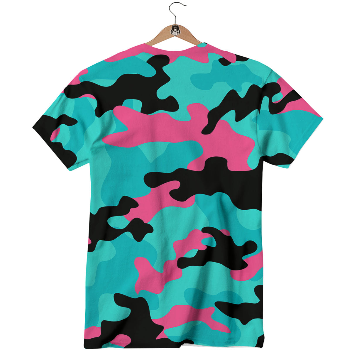 Teal Pink And Black Camouflage Print T-Shirt-grizzshop