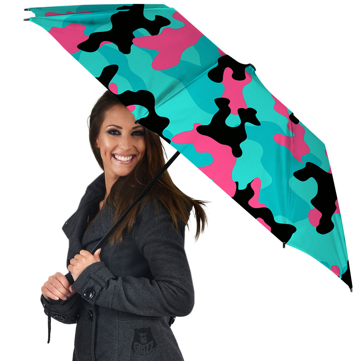 Teal Pink And Black Camouflage Print Umbrella-grizzshop