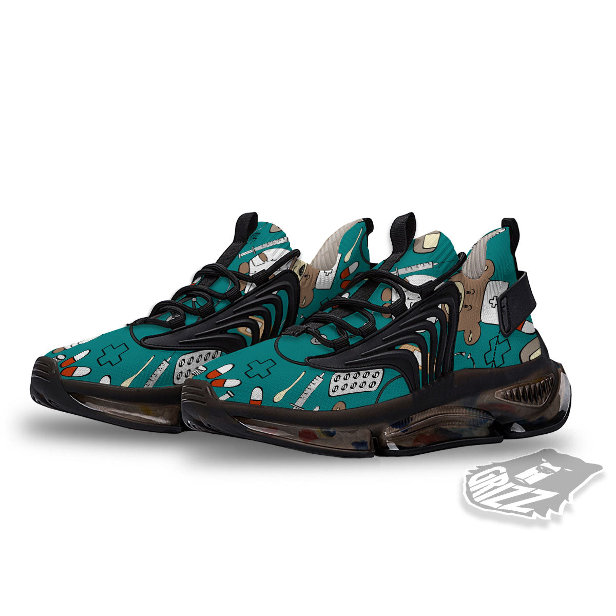 Teal Teddy Bear Nurse Black Gym Shoes-grizzshop