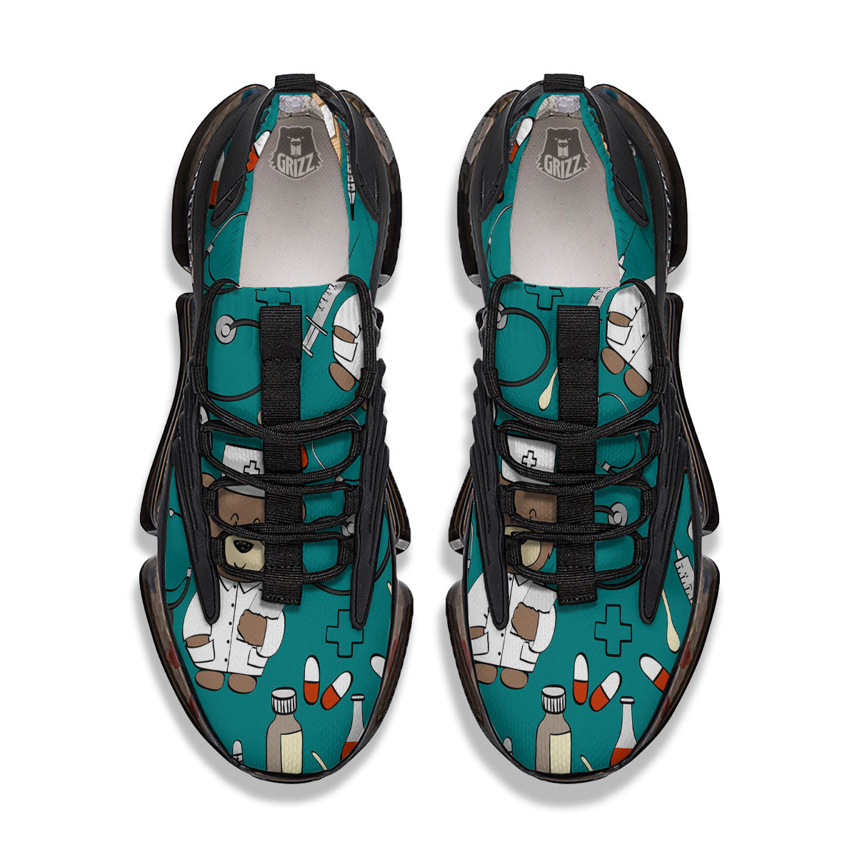 Teal Teddy Bear Nurse Black Gym Shoes-grizzshop