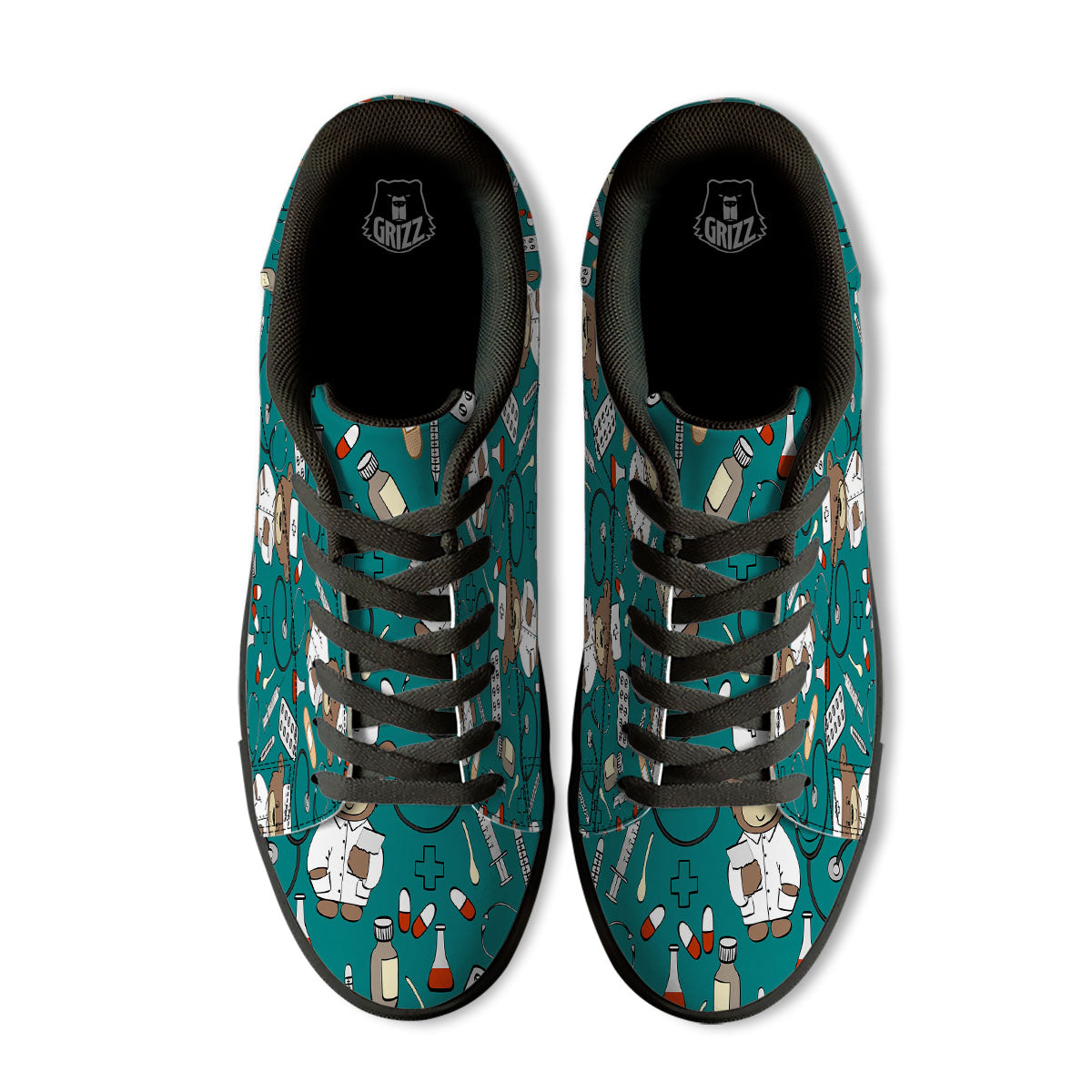Teal Teddy Bear Nurse Black Low Top Sneakers-grizzshop