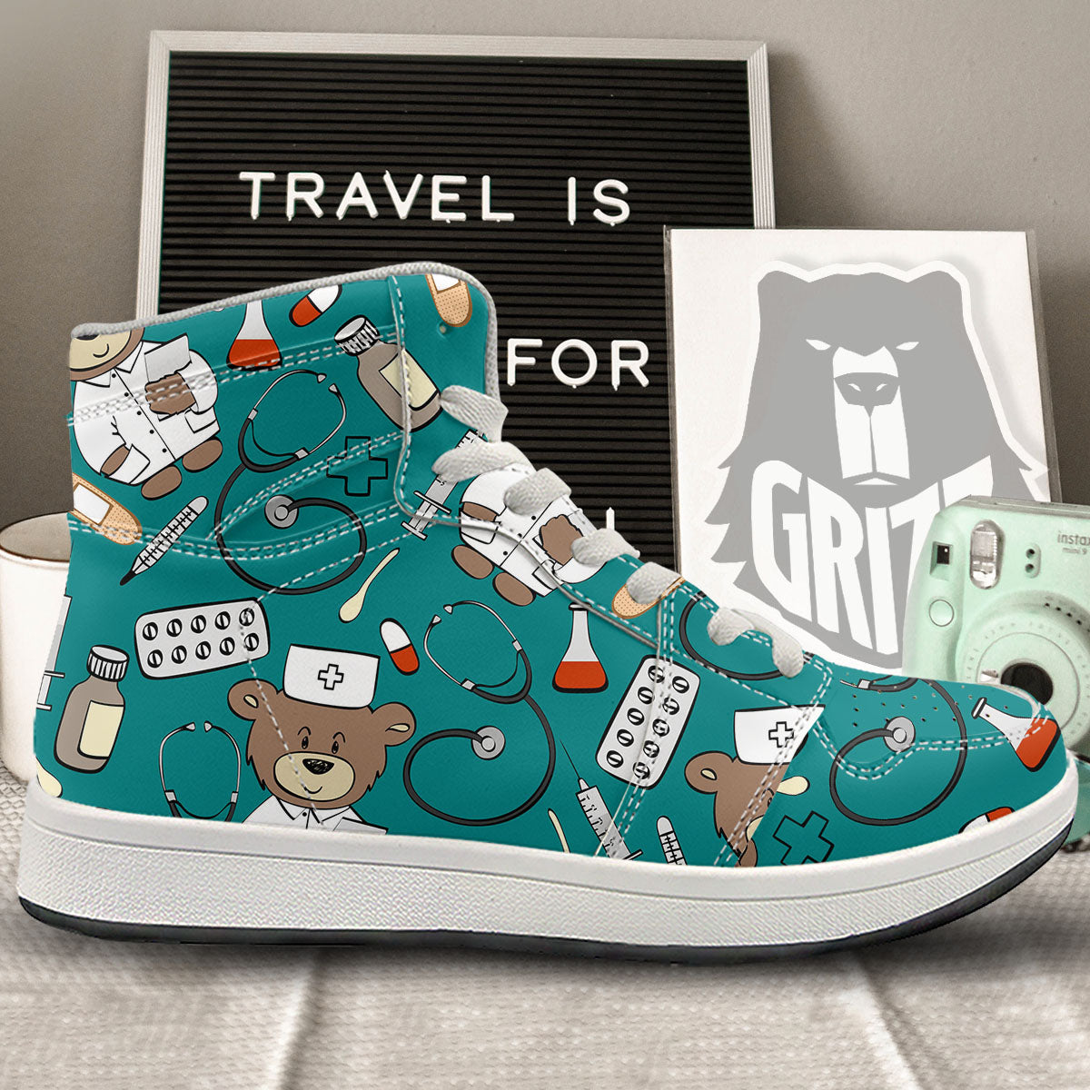 Teal Teddy Bear Nurse High Top Sneakers-grizzshop