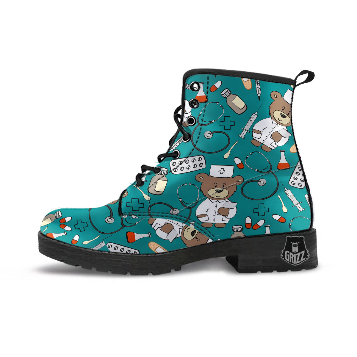 Teal Teddy Bear Nurse Leather Boots-grizzshop