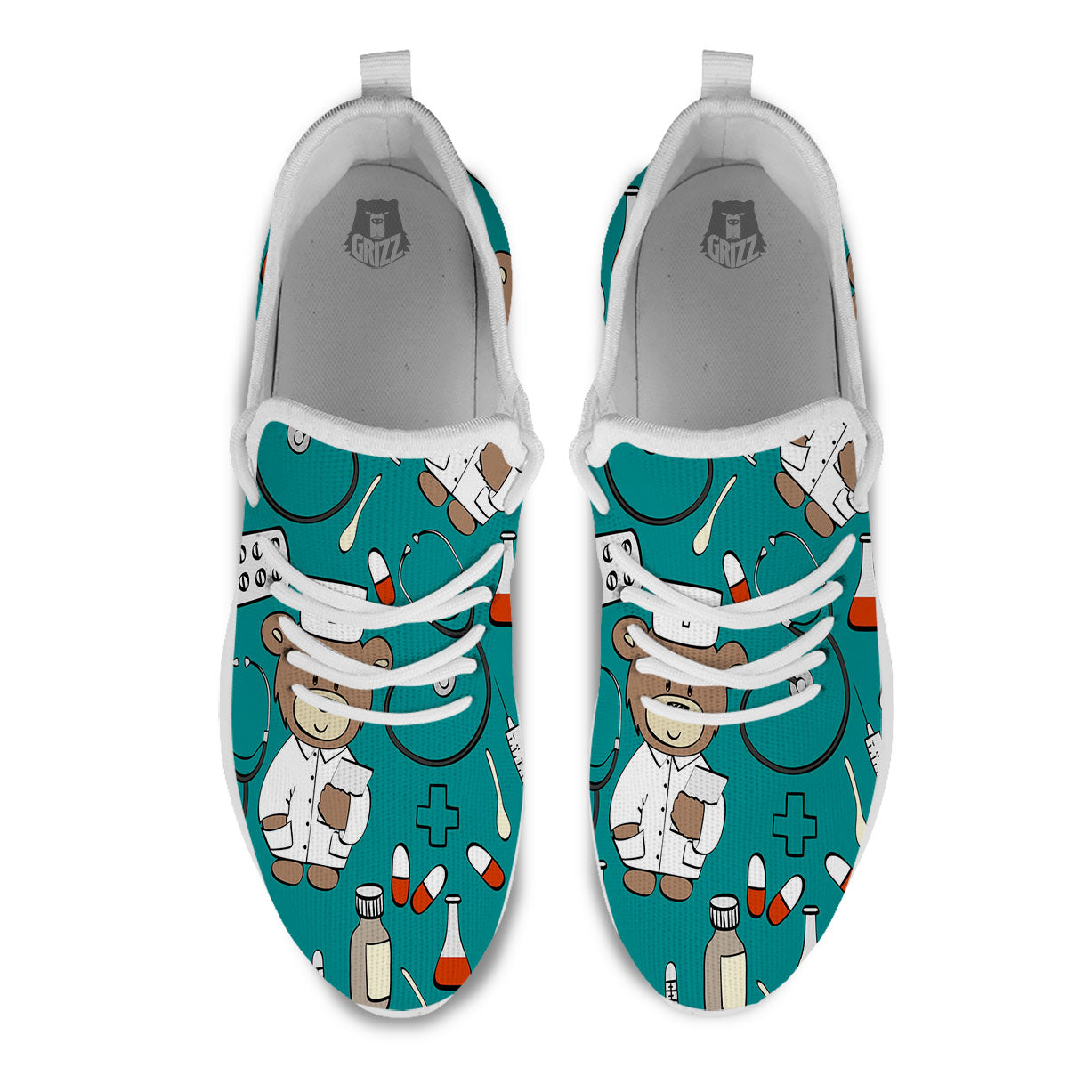 Teal Teddy Bear Nurse White Athletic Shoes-grizzshop