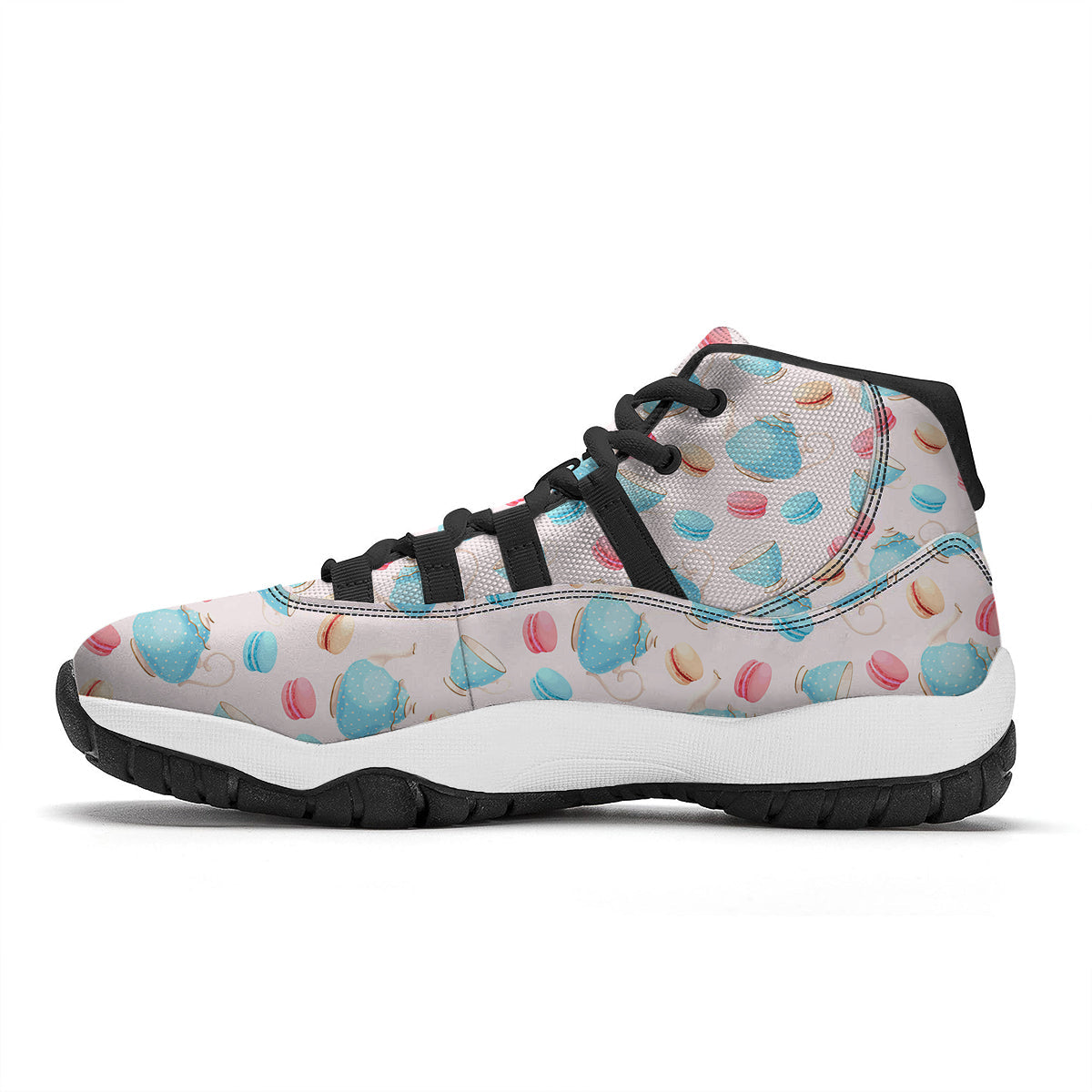 Teapot And Macaron Pastel Print Pattern Black Bball Shoes-grizzshop