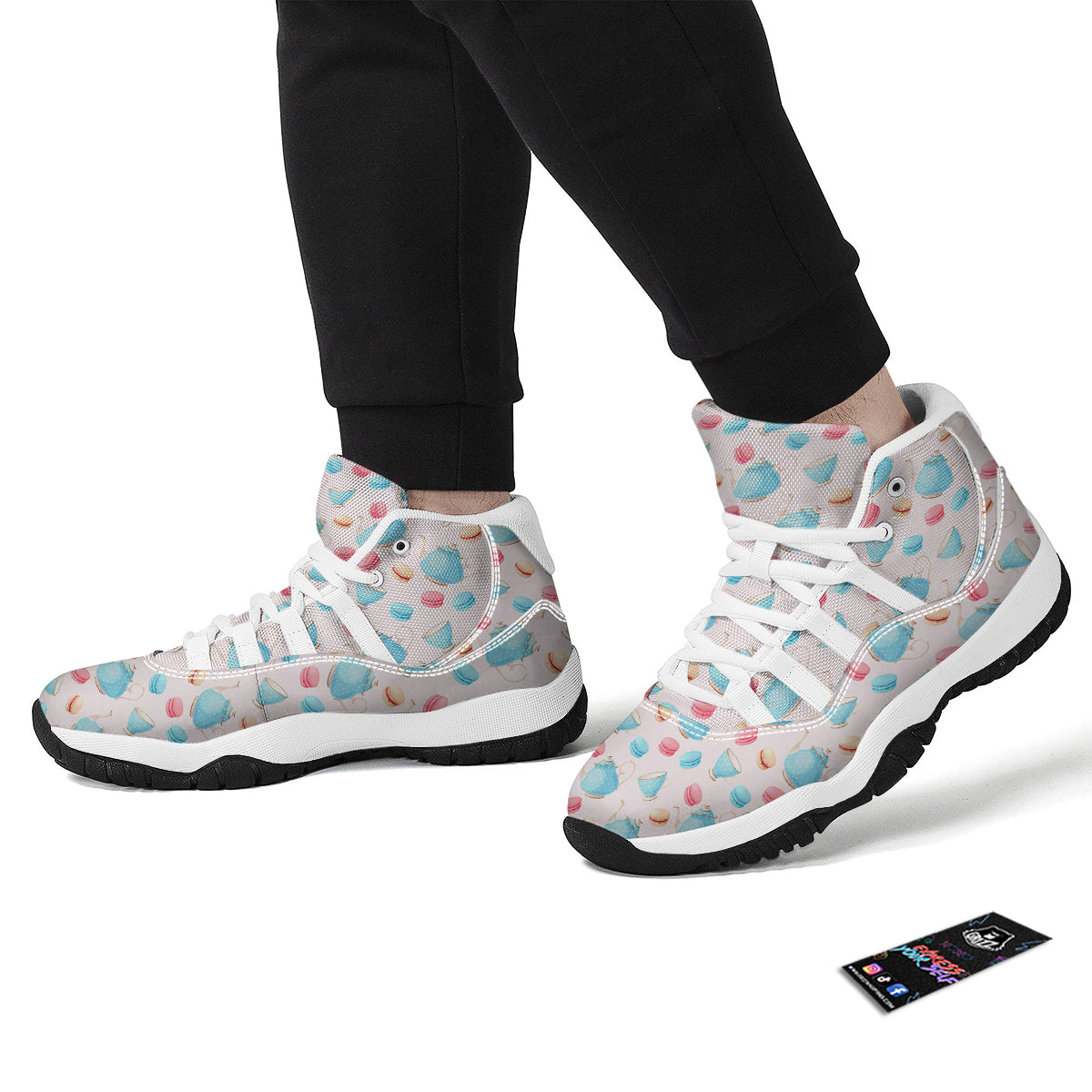 Teapot And Macaron Pastel Print Pattern White Bball Shoes-grizzshop