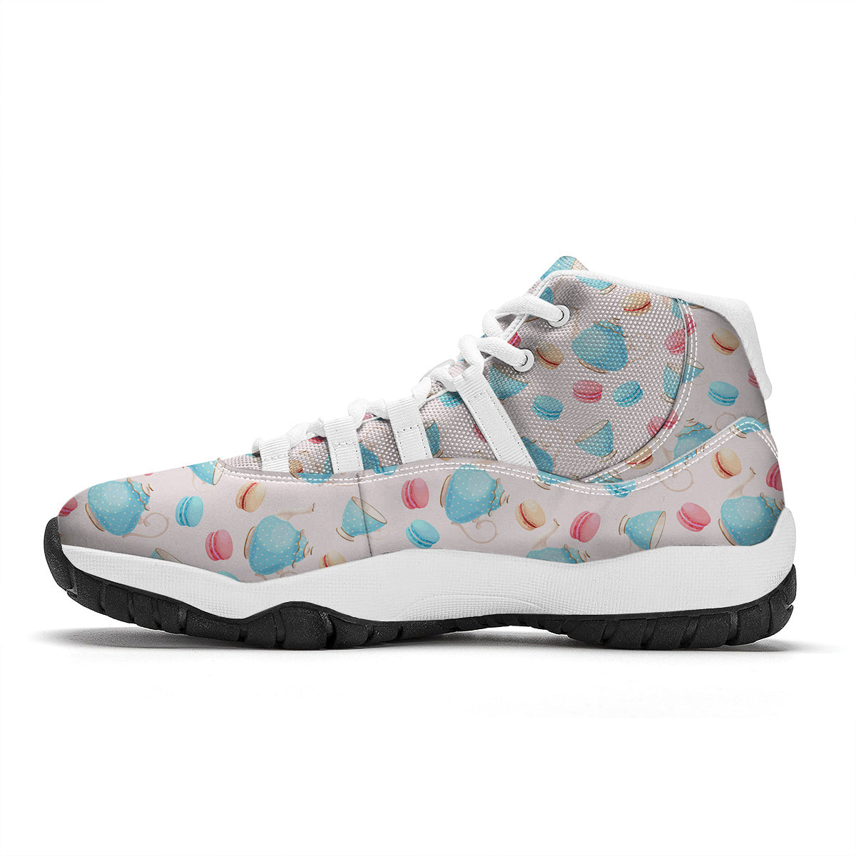 Teapot And Macaron Pastel Print Pattern White Bball Shoes-grizzshop