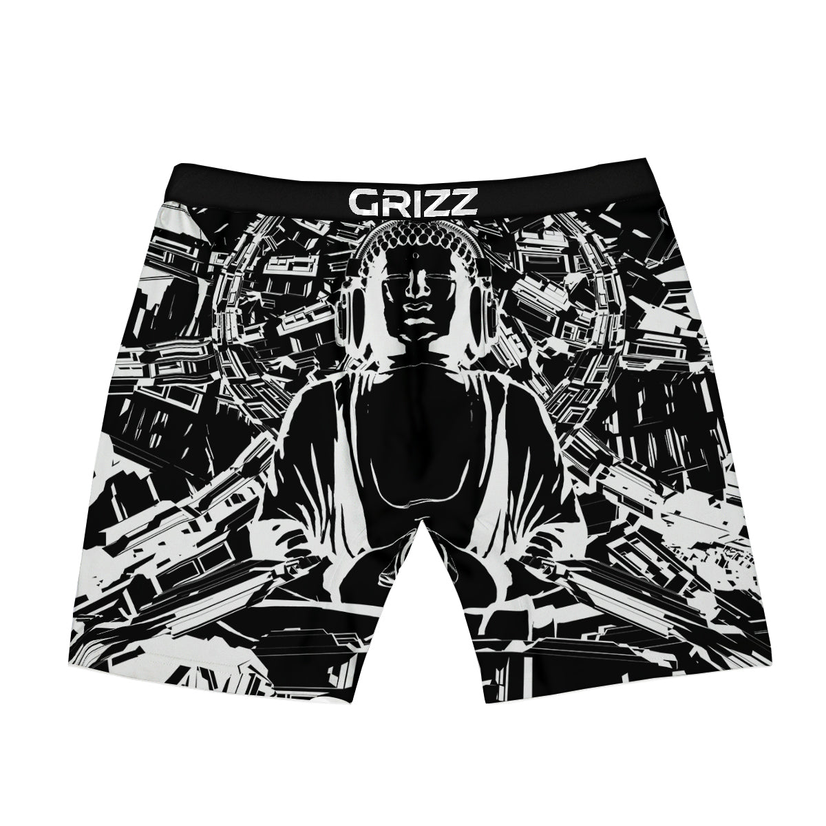 Technical Buddha Black And White Print Boxer Briefs-grizzshop