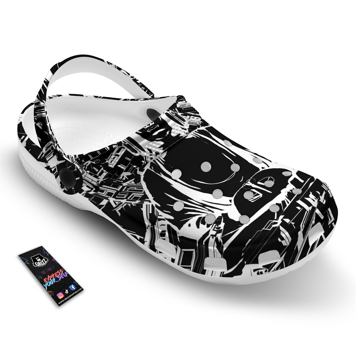 Technical Buddha Black And White Print Clog-grizzshop