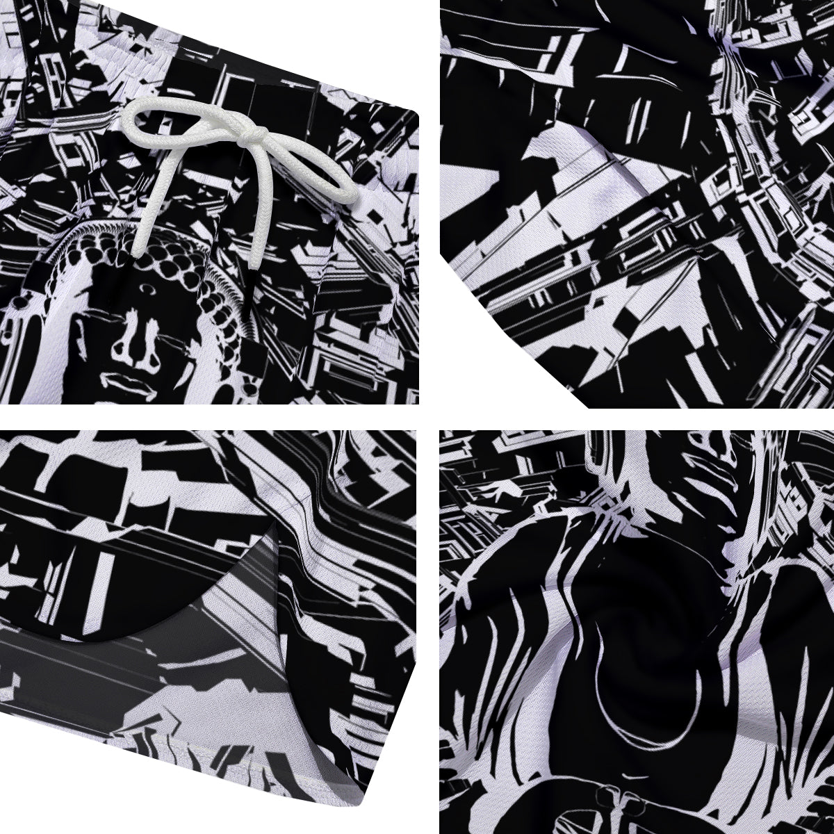 Technical Buddha Black And White Print Men's Running Shorts-grizzshop
