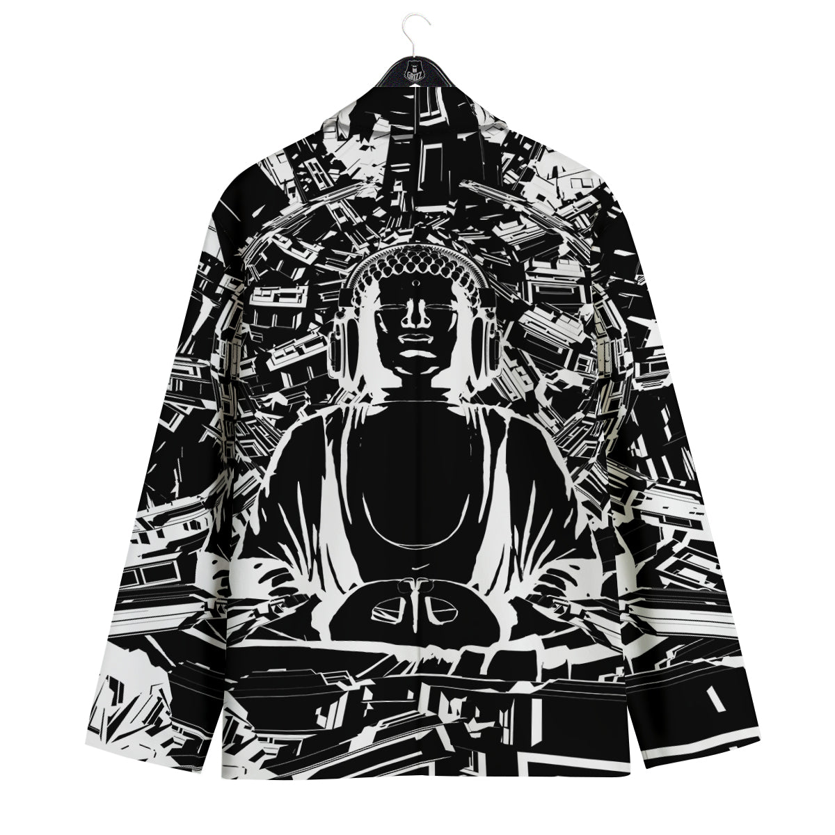 Technical Buddha Black And White Print Men's Sport Coat-grizzshop