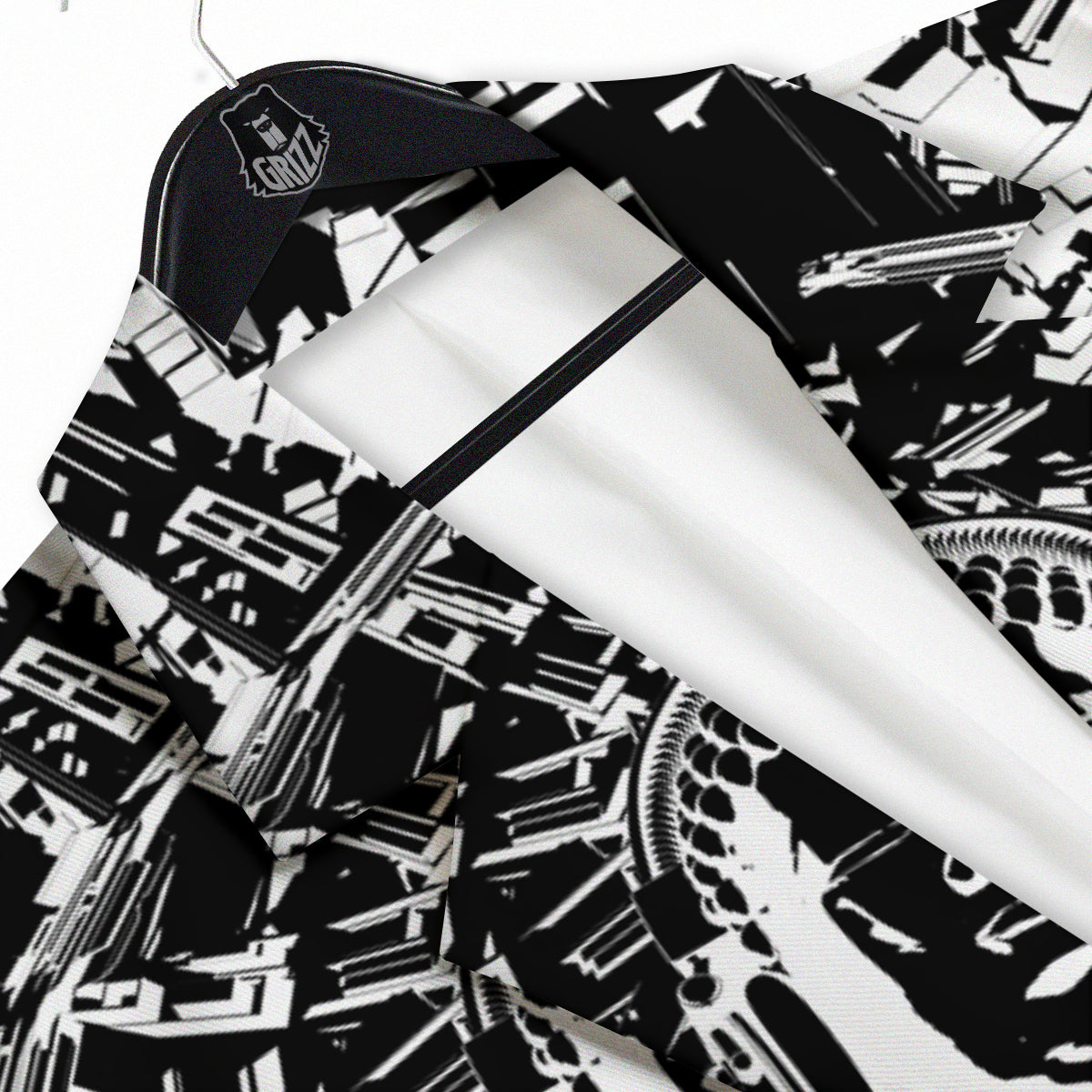 Technical Buddha Black And White Print Men's Sport Coat-grizzshop