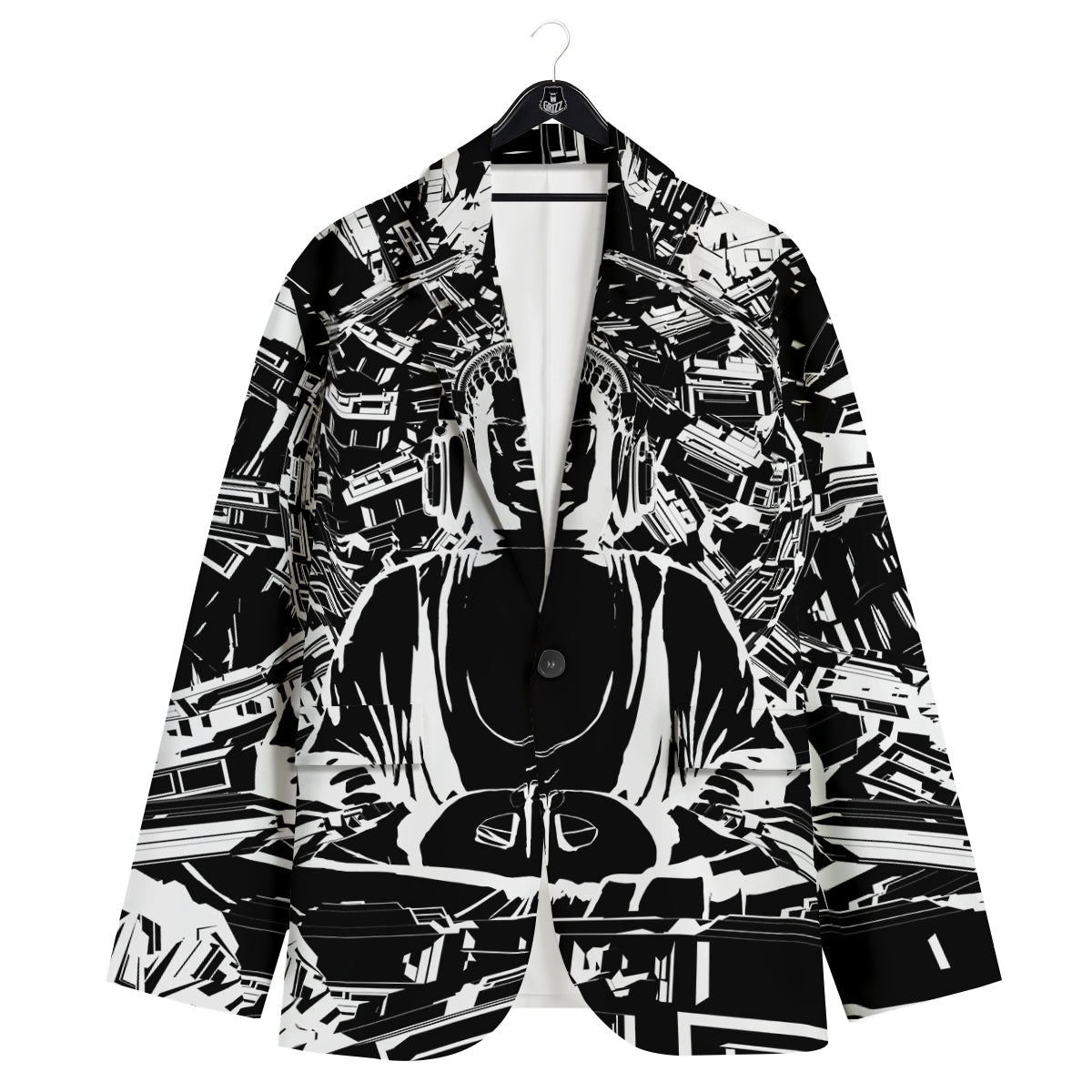 Technical Buddha Black And White Print Men's Sport Coat-grizzshop