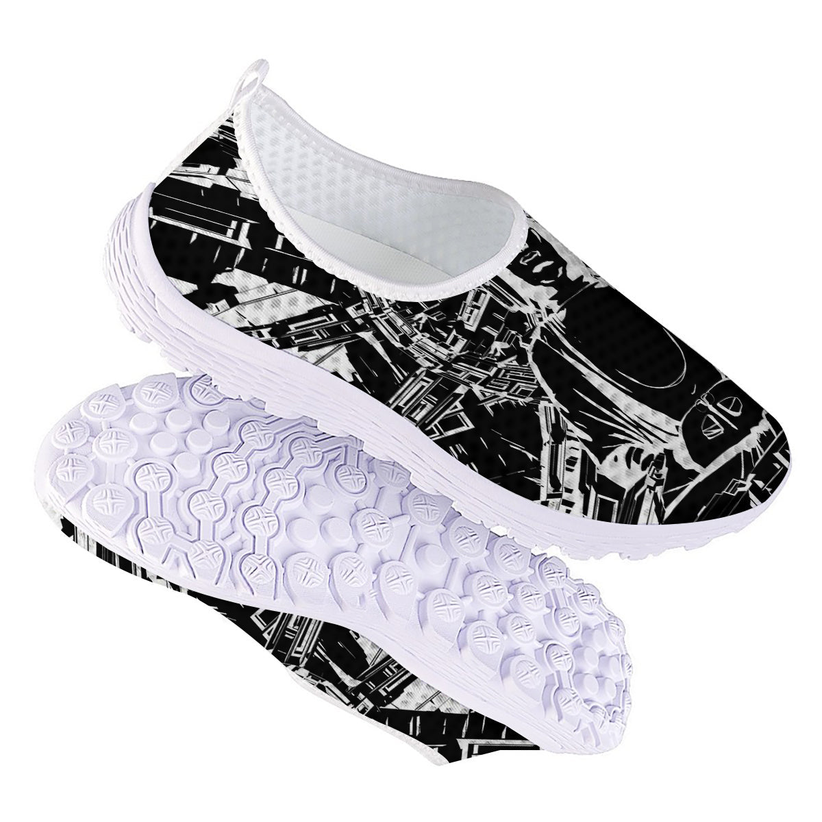 Technical Buddha Black And White Print Nurse Shoes-grizzshop