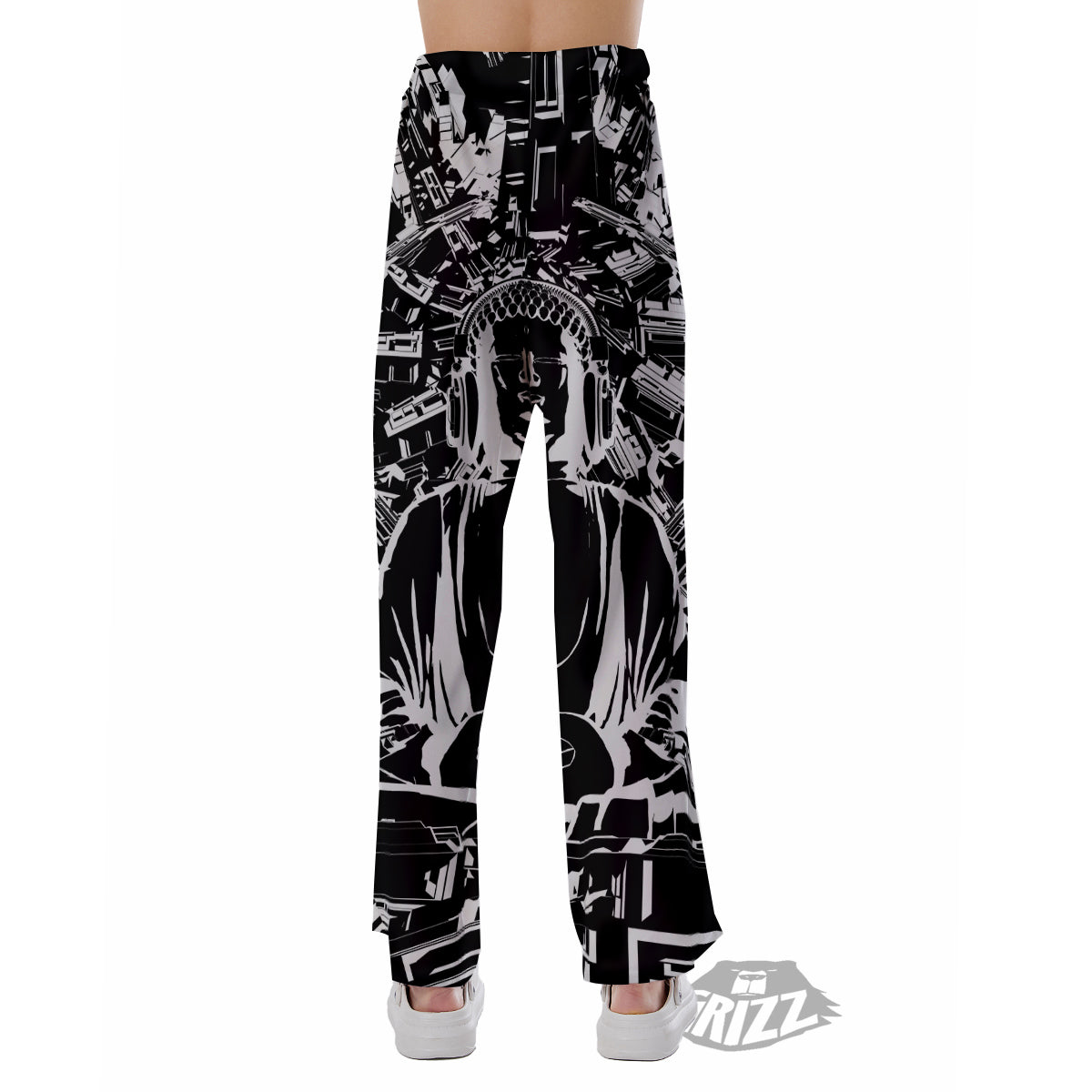 Technical Buddha Black And White Print Pajama Pants-grizzshop