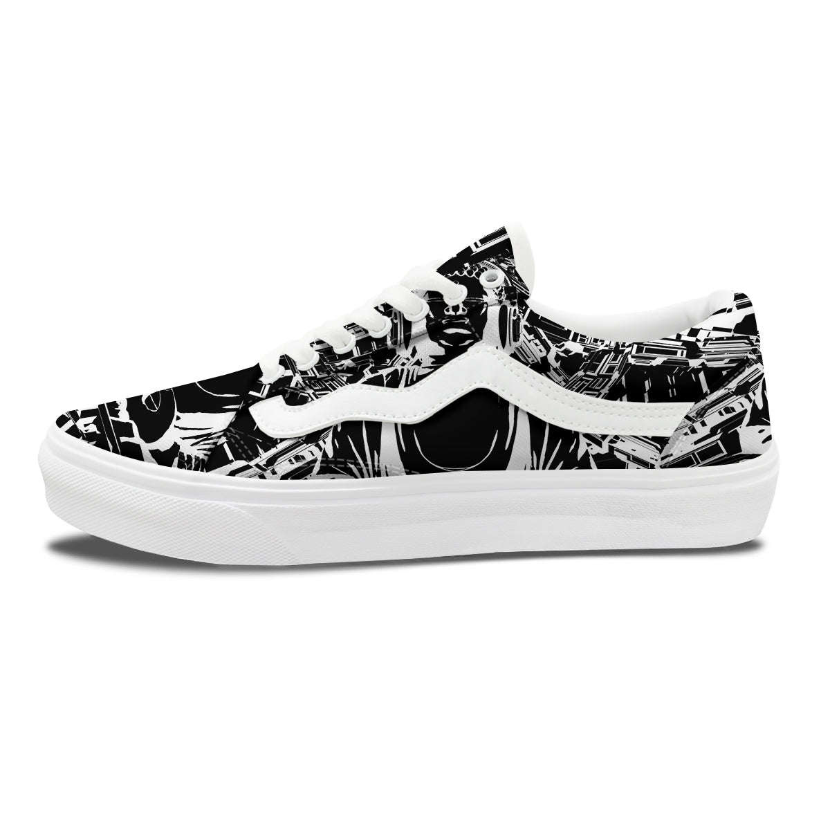 Technical Buddha Black And White Print Skate Shoes-grizzshop