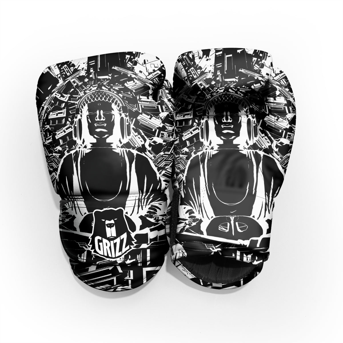 Technical Buddha Black And White Print Pro Boxing Glove