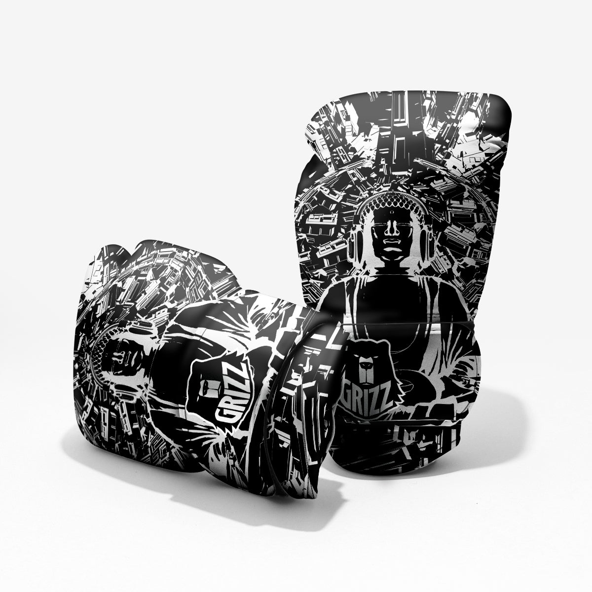 Technical Buddha Black And White Print Pro Boxing Glove
