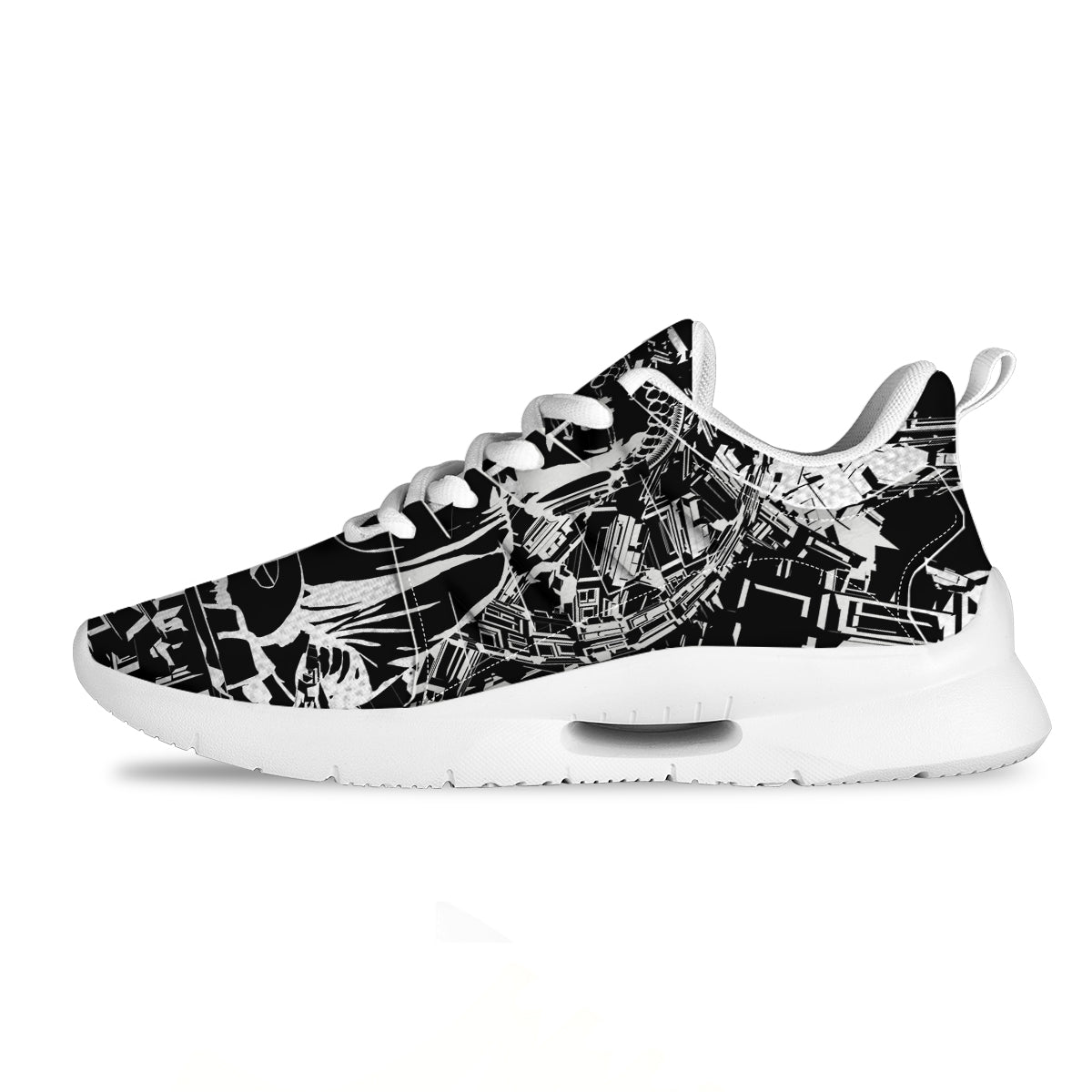 Technical Buddha Black And White Print Tennis Shoes-grizzshop