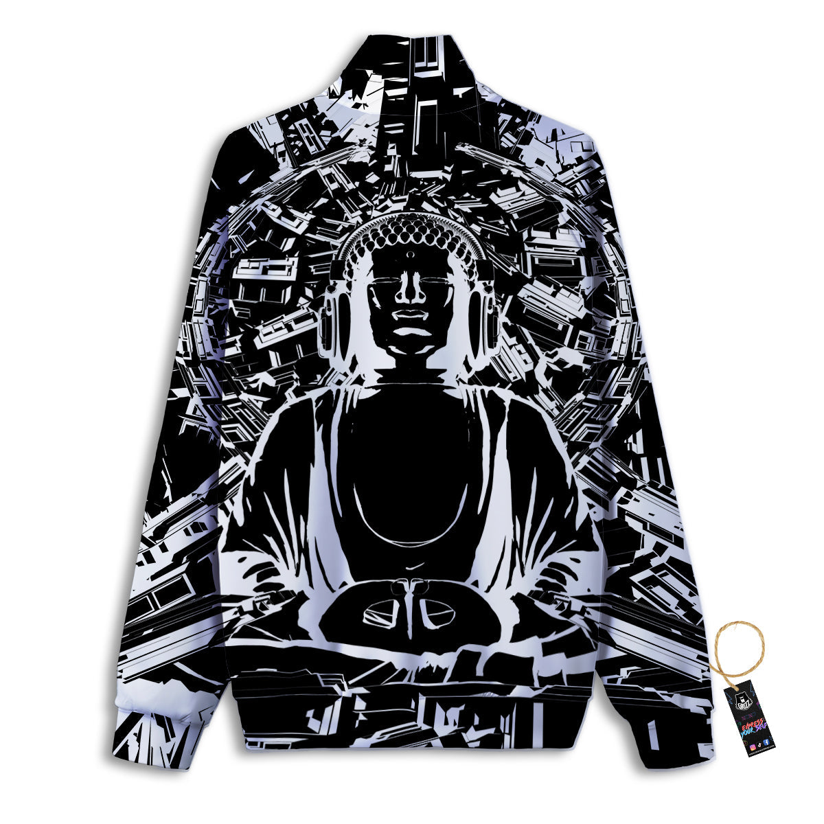 Technical Buddha Black And White Print Track Jacket-grizzshop