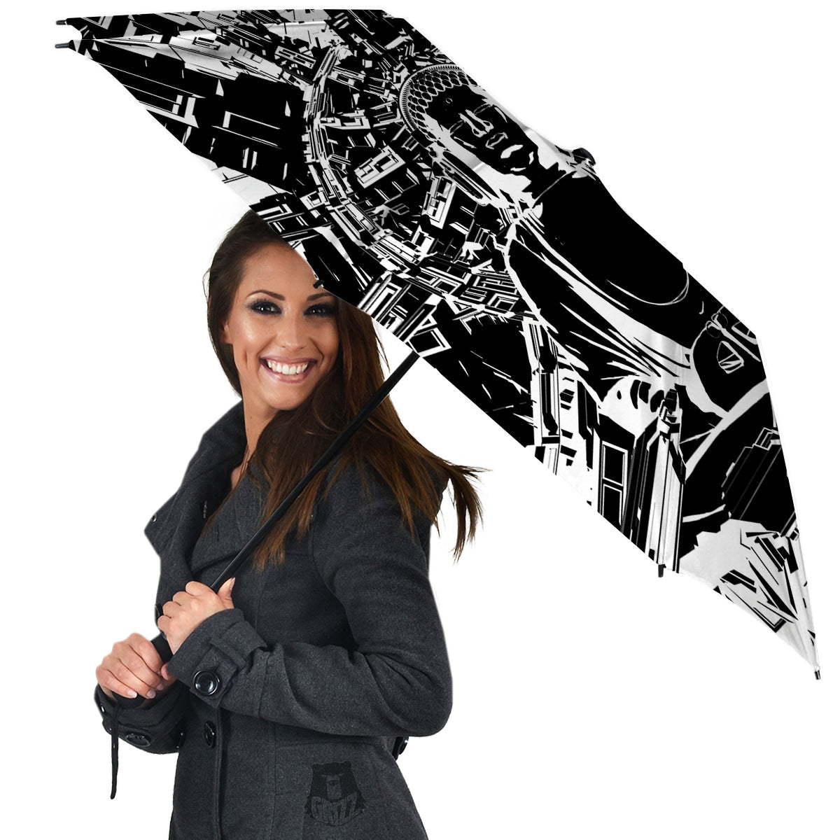 Technical Buddha Black And White Print Umbrella-grizzshop