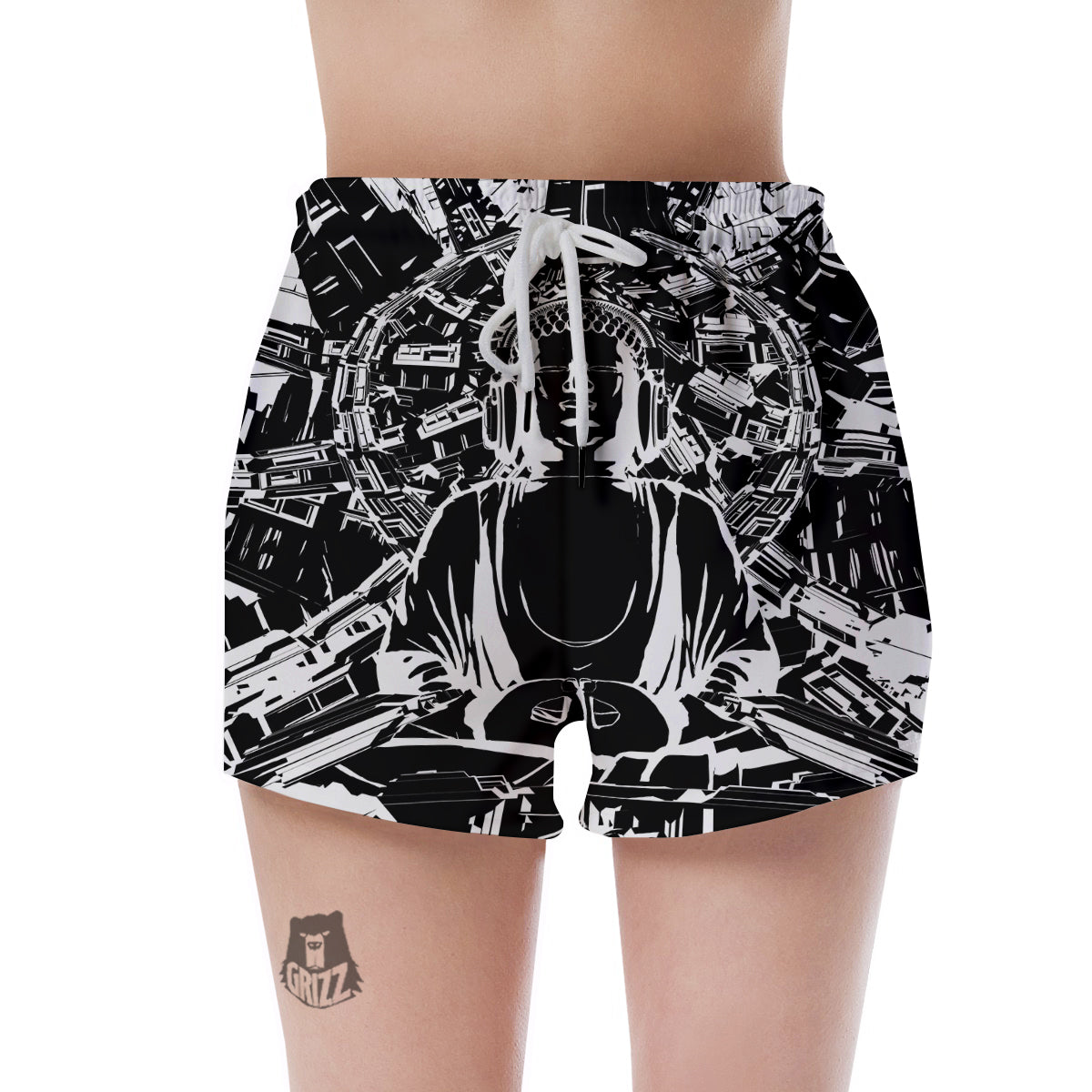 Technical Buddha Black And White Print Women's Shorts-grizzshop